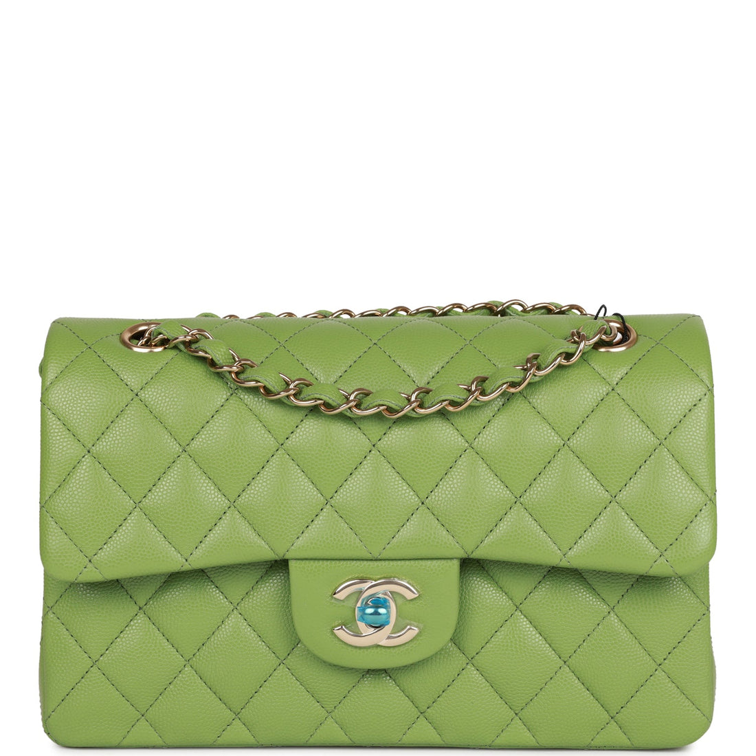 Top Quality Chanel Small Classic Double Flap Green Caviar  Gold Hardware