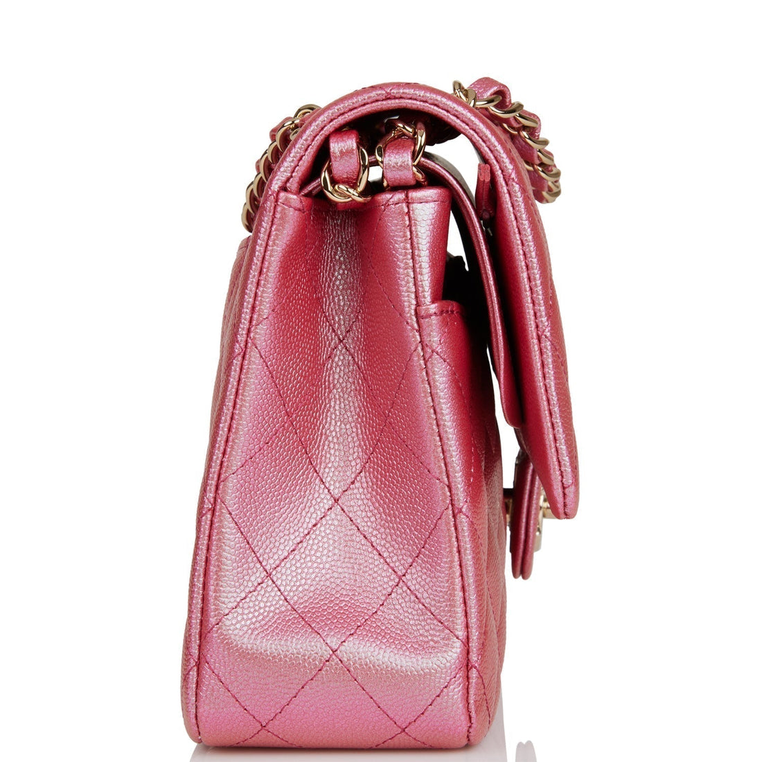 Chanel Medium Classic Double Flap Bag Rose Iridescent Leather Light Gold Hardware
