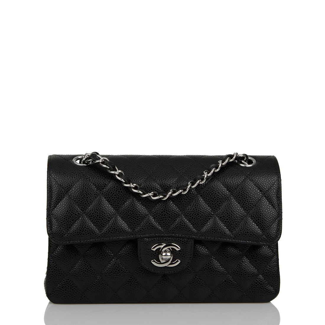 Top Quality Chanel Small Classic Double Flap Black Caviar Silver Hardware