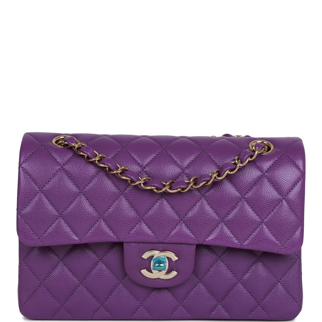 Top Quality Chanel Small Classic Double Flap Purple Caviar  Gold Hardware