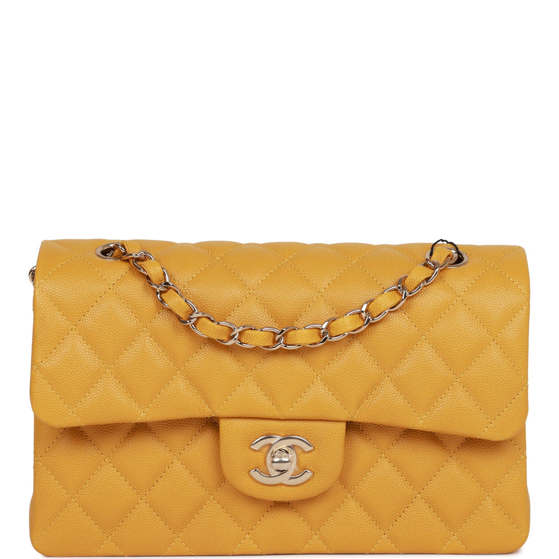 Top Quality Chanel Small Classic Double Flap Yellow Caviar  Gold Hardware