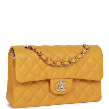 Top Quality Chanel Small Classic Double Flap Yellow Caviar  Gold Hardware