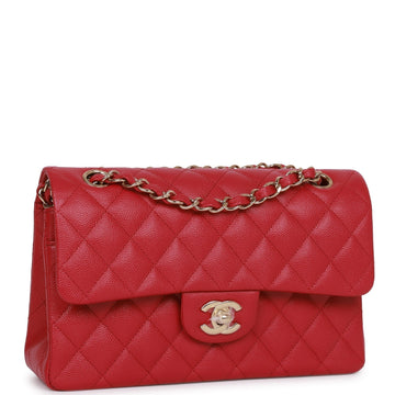 Top Quality Chanel Small Classic Double Flap Dark Pink Caviar  Gold Hardware