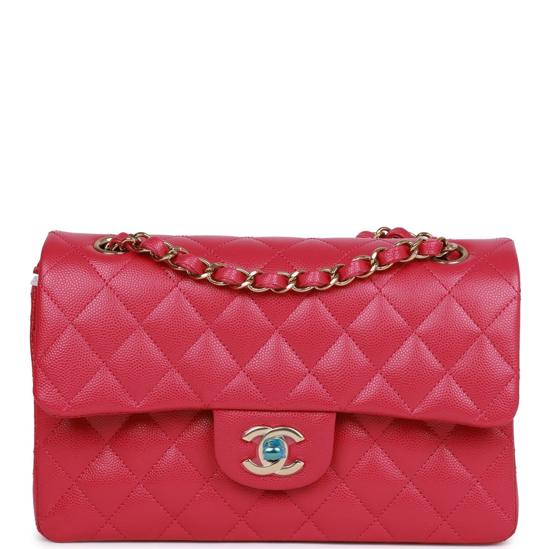 Top Quality Chanel Small Classic Double Flap Fuchsia Caviar  Gold Hardware