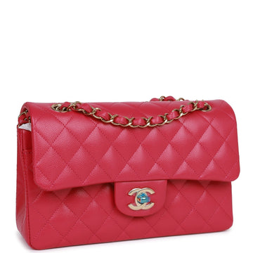 Top Quality Chanel Small Classic Double Flap Fuchsia Caviar  Gold Hardware