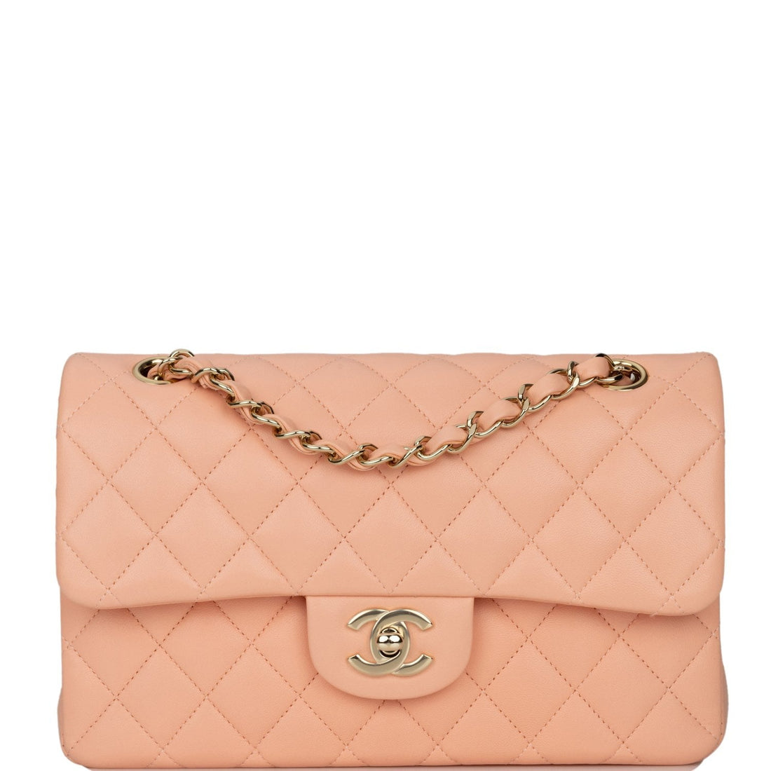 Top Quality Chanel Small Classic Double Flap Peach Lambskin  Gold Hardware