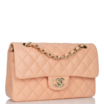 Top Quality Chanel Small Classic Double Flap Peach Lambskin  Gold Hardware