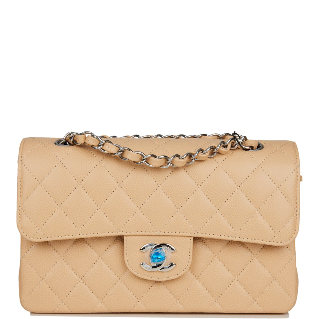 Top Quality Chanel Small Classic Double Flap Bag Beige Caviar Silver Hardware