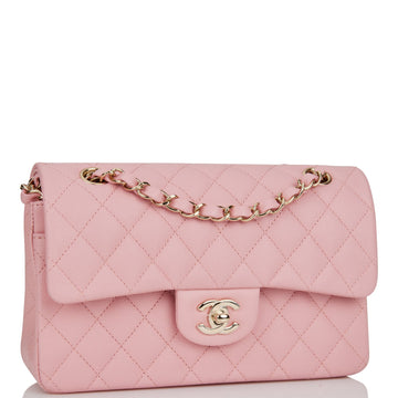 Chanel Small Classic Double Flap Pink Leather Light Gold Hardware