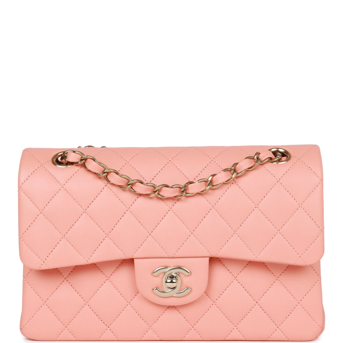 Top Quality Chanel Small Classic Double Flap Pink Lambskin  Gold Hardware