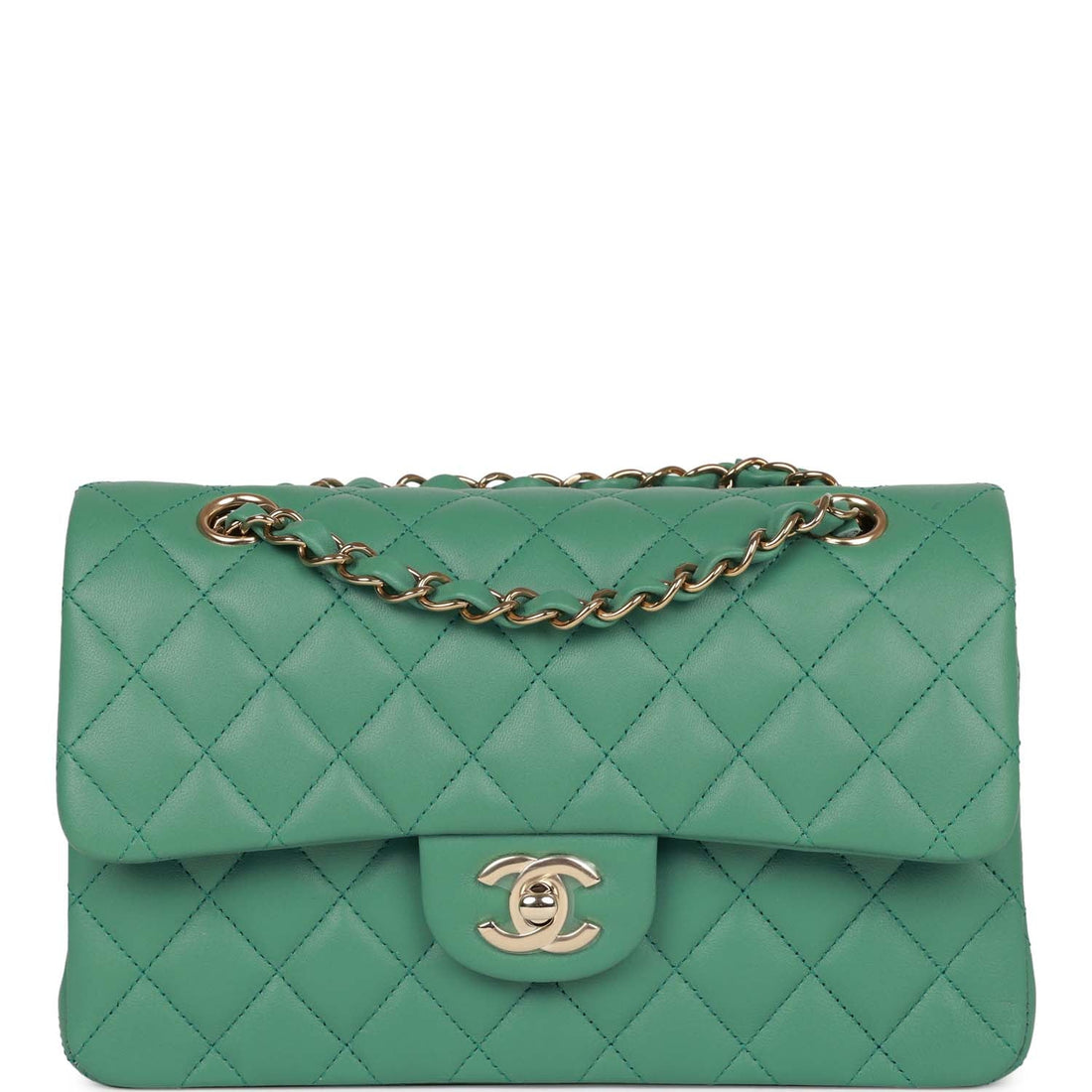 Top Quality Chanel Small Classic Double Flap Bag Green Lambskin  Gold Hardware