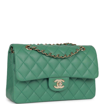 Top Quality Chanel Small Classic Double Flap Bag Green Lambskin  Gold Hardware