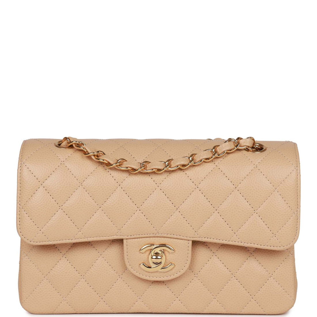 Top Quality Chanel Small Classic Double Flap Bag Beige Caviar Gold Hardware