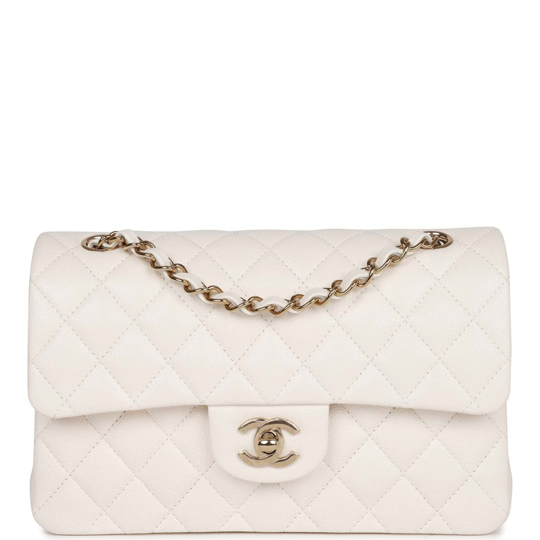 Top Quality Chanel Small Classic Double Flap Bag White Caviar  Gold Hardware