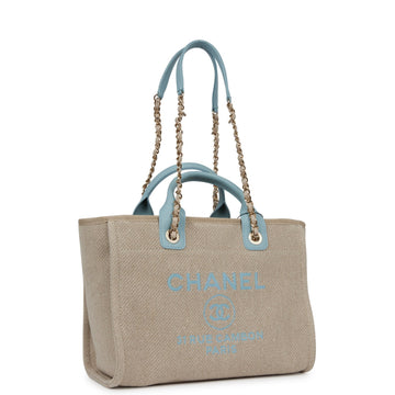 Top Quality Chanel Small Deauville Shopping Bag Blue and Beige Boucle  Gold Hardware