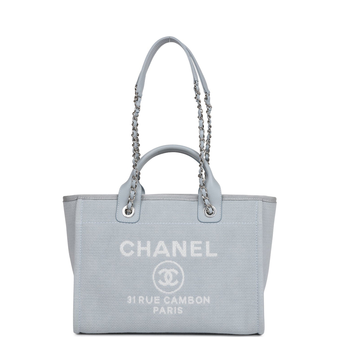 Top Quality Chanel Small Deauville Shopping Bag Blue Boucle Silver Hardware