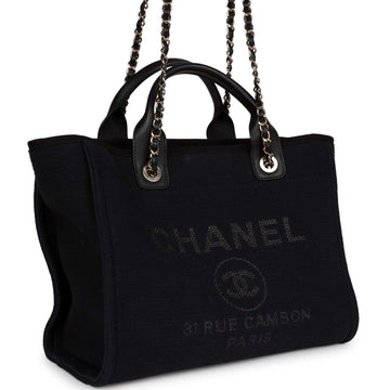 Top Quality Chanel Small Deauville Shopping Bag Black Canvas and Calfskin  Gold Hardware