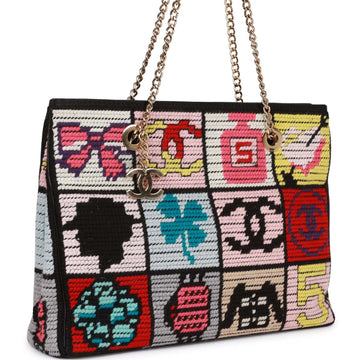 Chanel Precious Symbols Needle Point Tote Multicolor Wool Gold Hardware