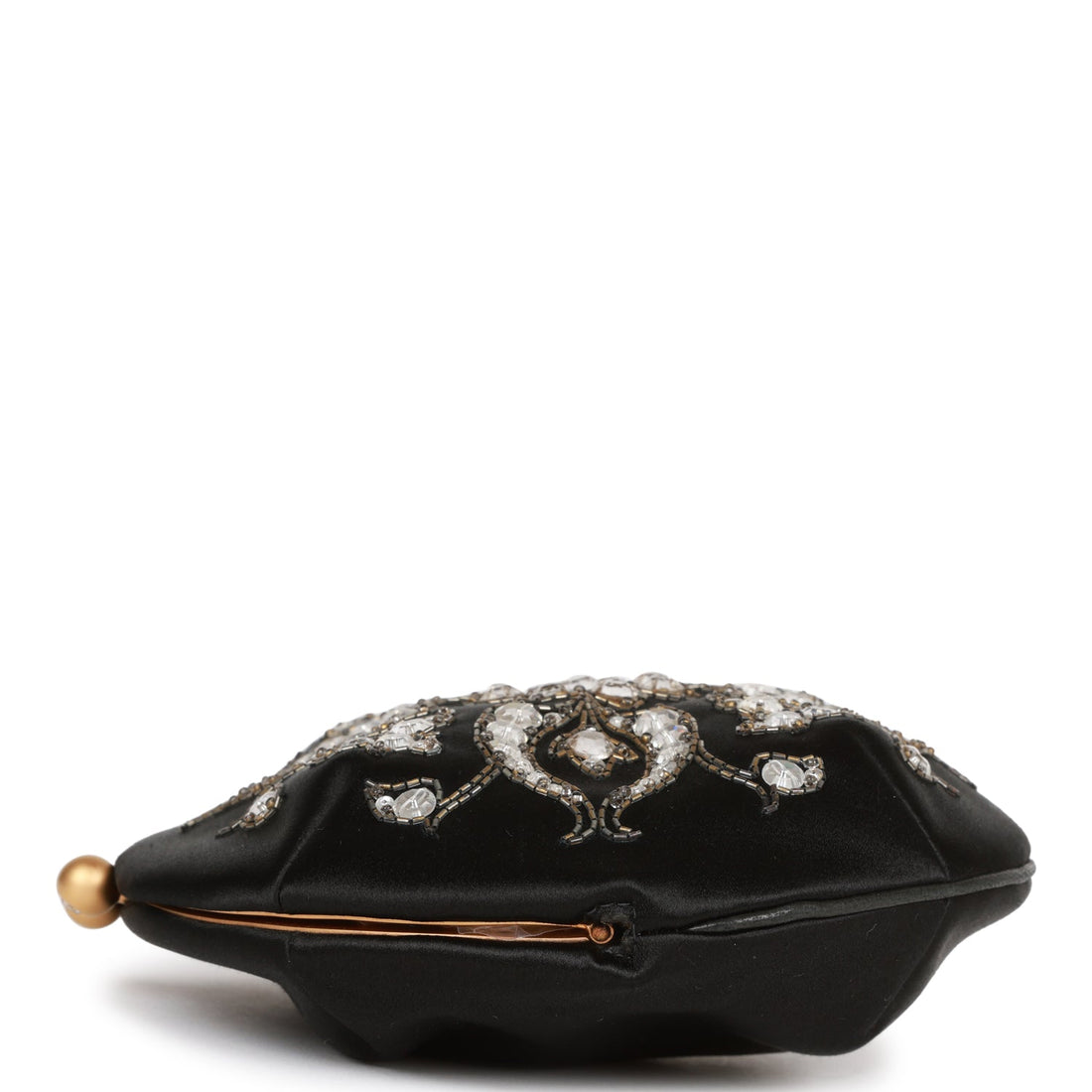 Top Quality Chanel Clutch Bag Black Satin Embellished Antique Gold Hardware