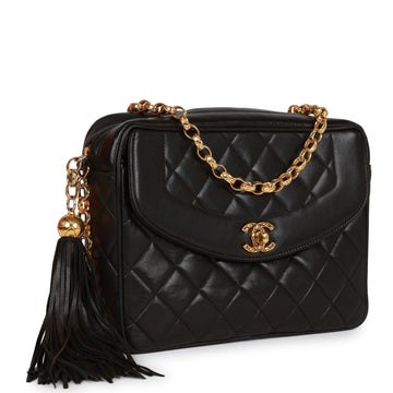 Chanel Small Diana Fringe Camera Bag Black Lambskin Gold Hardware