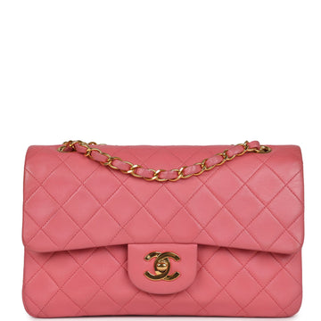 Chanel Small Classic Double Flap Bag Dark Pink Lambskin Gold Hardware