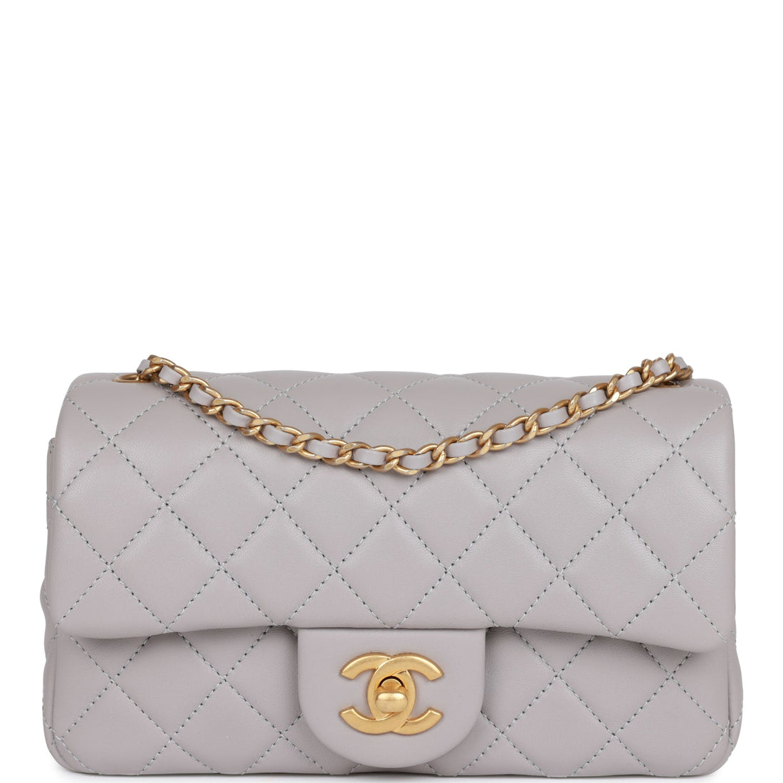 Top Quality Chanel Pearl Crush Mini Rectangular Flap Bag  Grey Lambskin Antique Gold Hardware