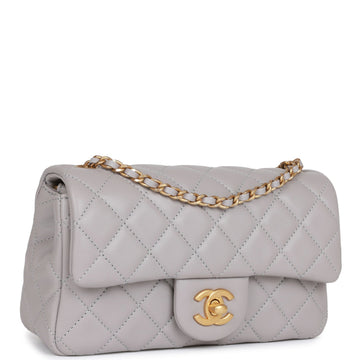 Top Quality Chanel Pearl Crush Mini Rectangular Flap Bag  Grey Lambskin Antique Gold Hardware