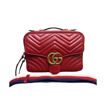 Gucci Medium GG Marmont Matelasse Chevron Top Handle Red GHW