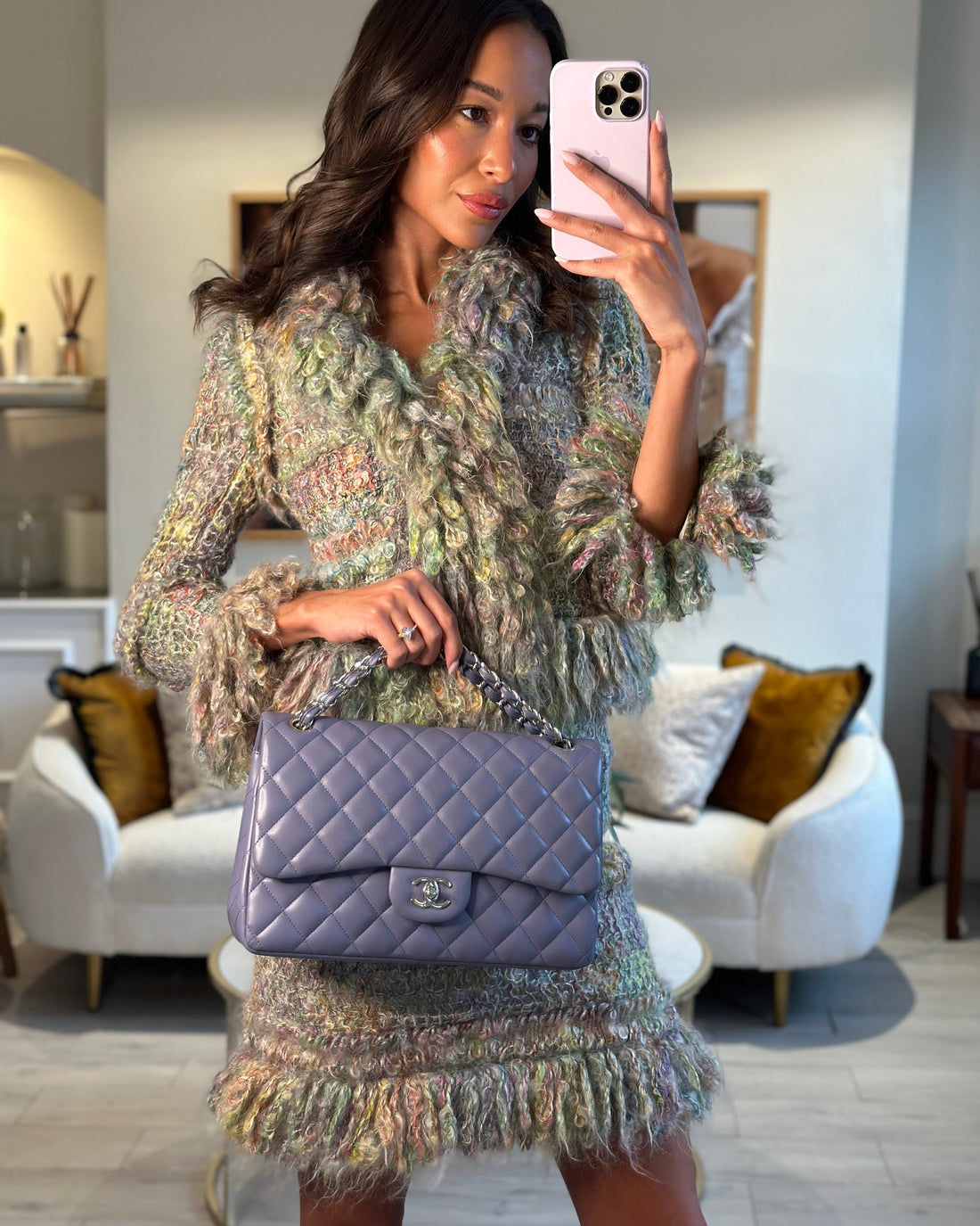 Pearl Street Bags Chanel Lavender Jumbo Double Flap Bag in Lambskin with Silver Hardware