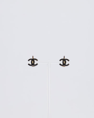 *HOT* Pearl Street Bags Chanel Ruthenium and Black Enamel CC Logo Earrings