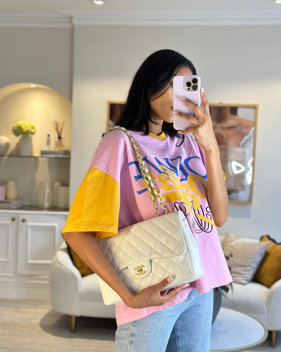 Chanel  White Jumbo Classic Single Flap Bag in Caviar Leather with 24K Gold Hardware RRP £9,240