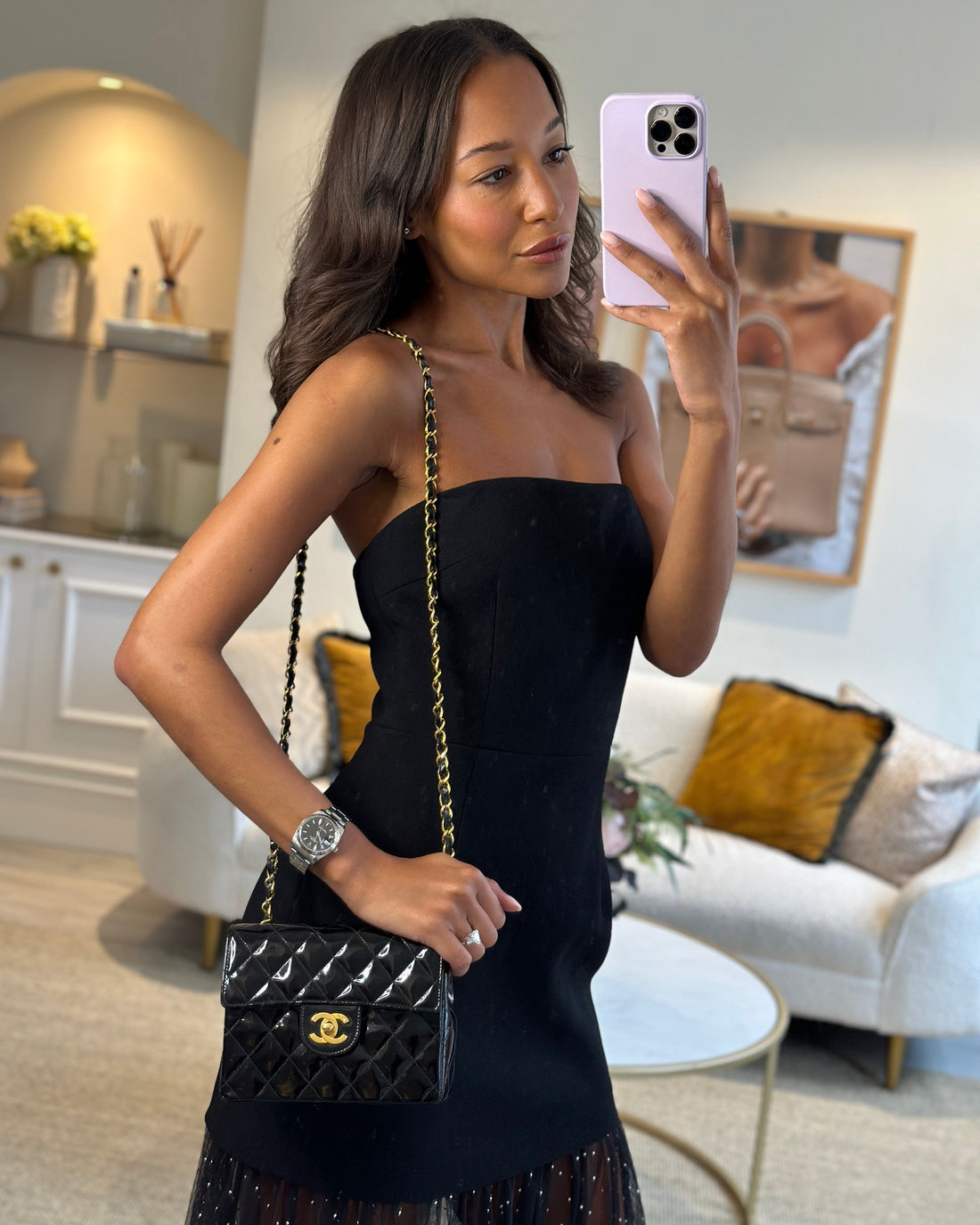*RARE* Pearl Street Bags Chanel  Black Mini Square Flap Bag in Patent Leather with 24k Gold Hardware