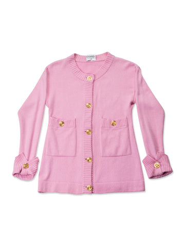 Chanel 90s Cashmere Gold Clover Buttons Cardigan Pink