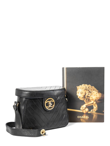 Chanel CC Logo K Gold Plated Chevron Quilted Leather Globe Trotter Black