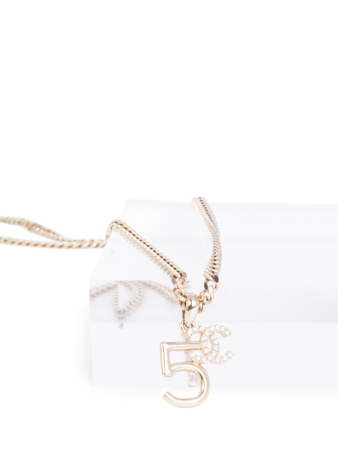 Chanel CC Logo 5 Charm Necklace Gold