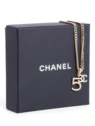 Chanel CC Logo 5 Charm Necklace Gold