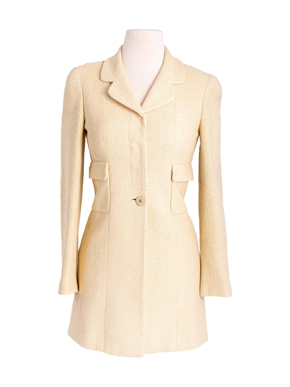 Chanel CC Logo 90s Tweed Fitted Jacket Beige