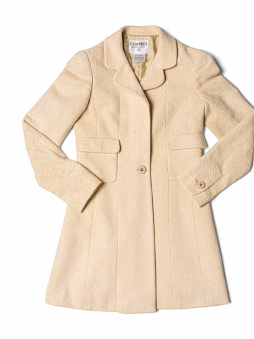 Chanel CC Logo 90s Tweed Fitted Jacket Beige