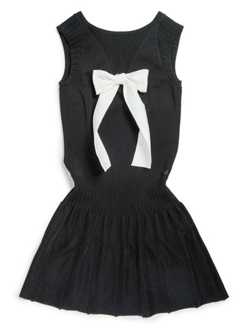 Chanel CC Logo Bow Mini Dress Black White