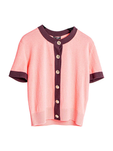 Chanel CC Logo Cashmere Cardigan Pink Dark Purple