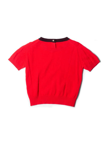 Chanel CC Logo Cashmere Cropped Top Burgundy Red