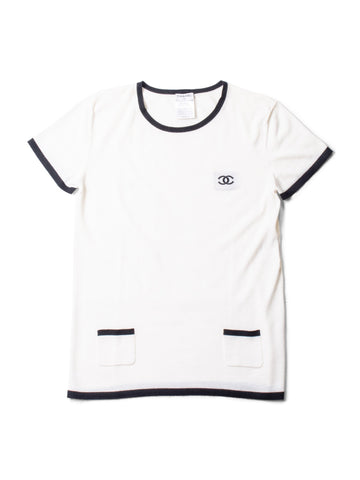 Chanel CC Logo Cashmere Knit T-Shirt Ivory Black