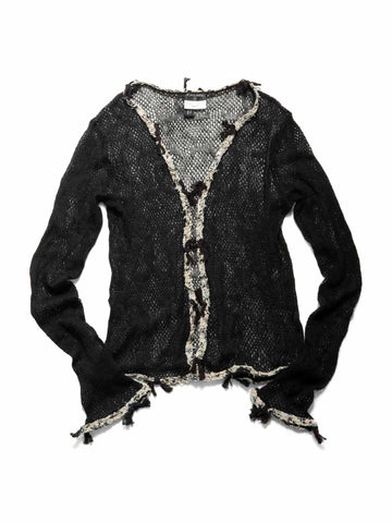 Chanel CC Logo Cashmere Knitted Distressed Cardigan Black