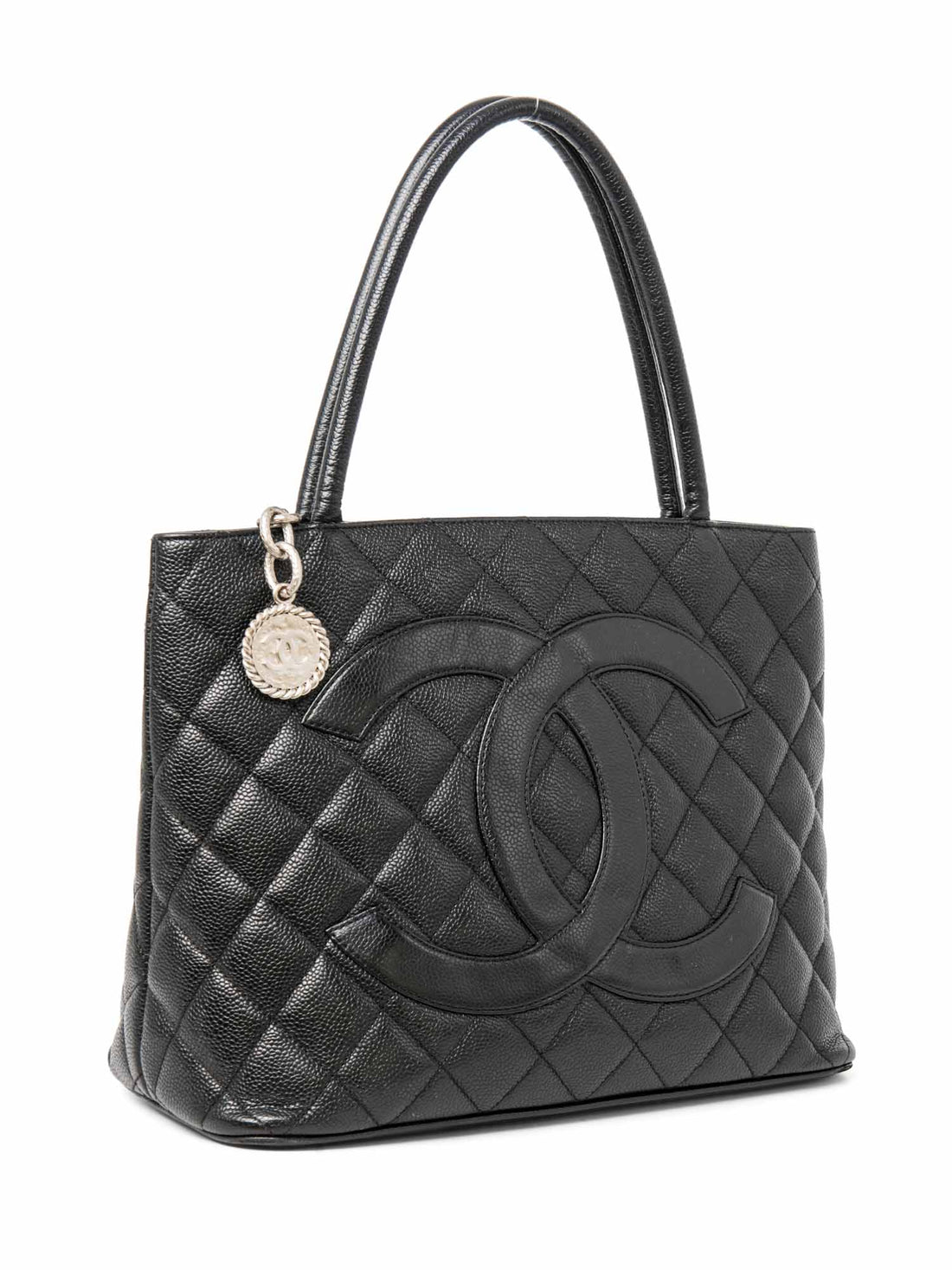 Chanel CC Logo Caviar Cambon Handbag Black Silver