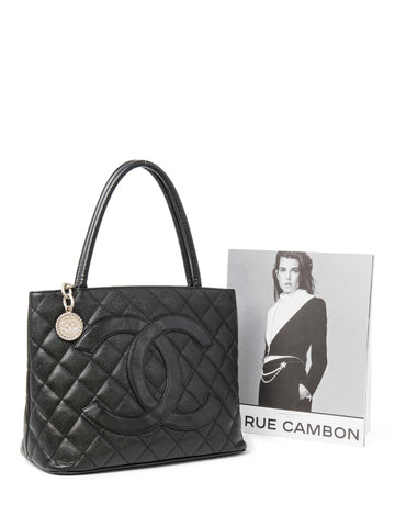 Chanel CC Logo Caviar Cambon Handbag Black Silver
