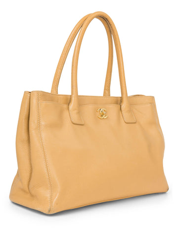Chanel CC Logo Caviar Leather Cerf Tote Bag Beige
