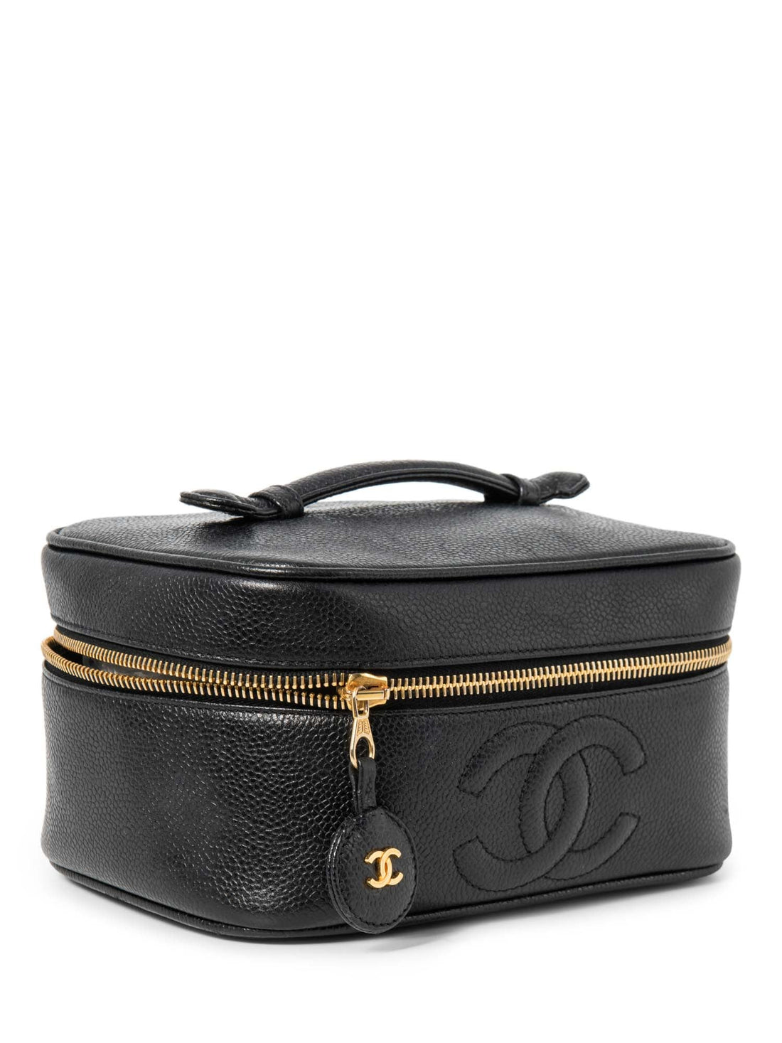 Chanel CC Logo Caviar Leather Top Handle Vanity Bag Black