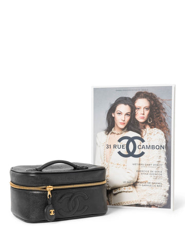 Chanel CC Logo Caviar Leather Top Handle Vanity Bag Black