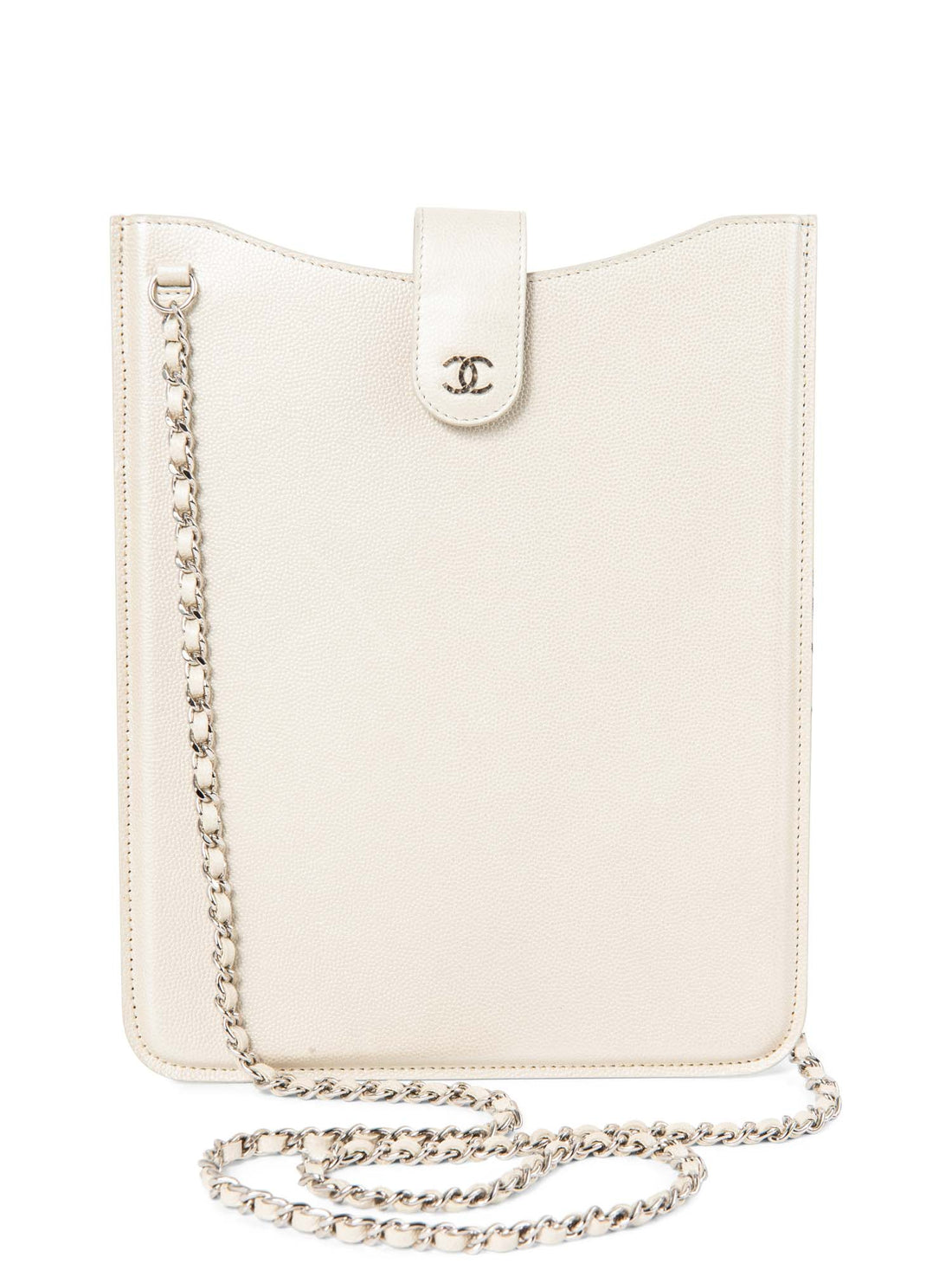 Chanel CC Logo Caviar Messenger Bag Pearl Eggshell White