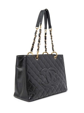 Chanel CC Logo Caviar Quilted Leather Grand Shopper Bag Black